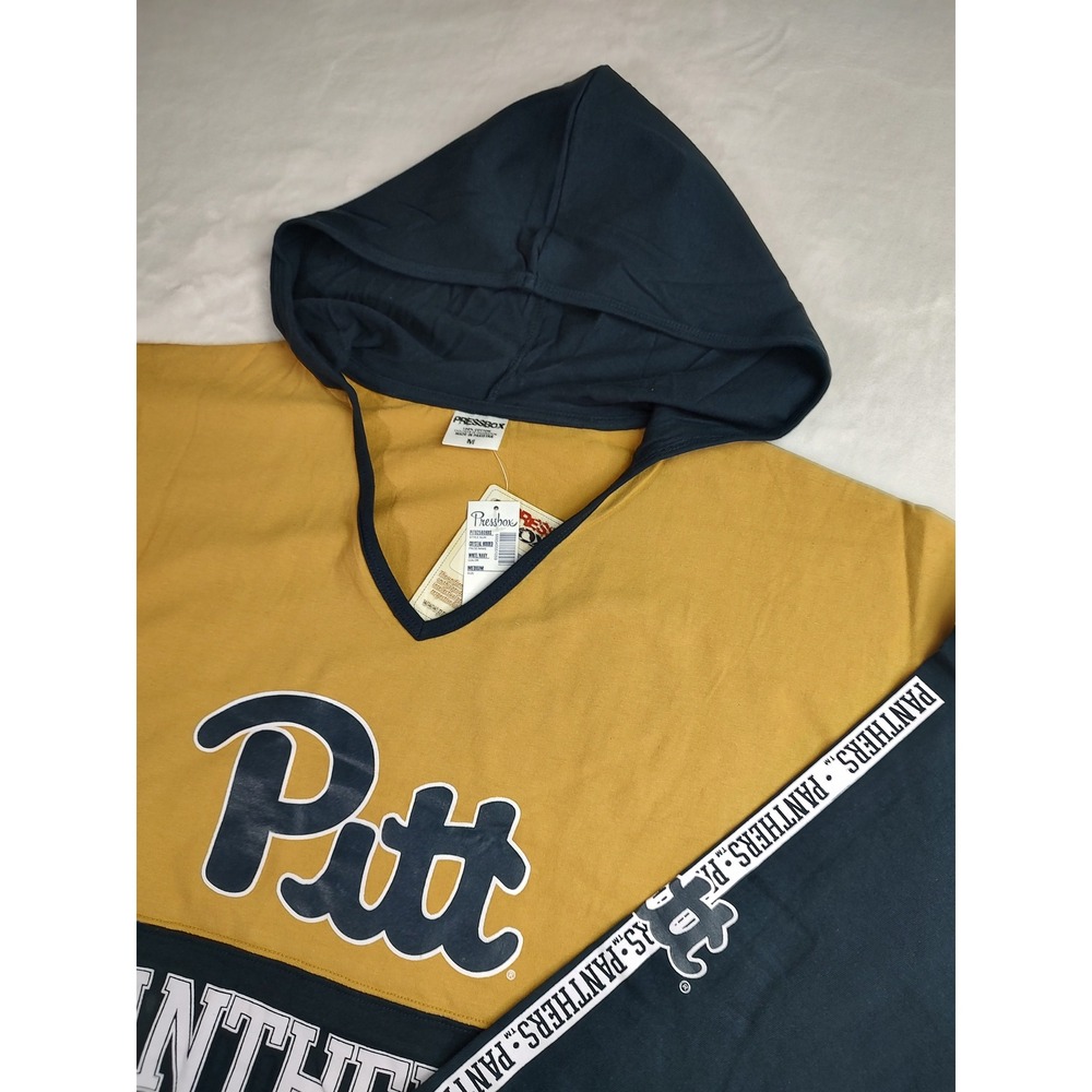 Pressbox Pitt Panthers Hooded Long Sleeve Shirt Women Medium Navy Gold Thumbhole